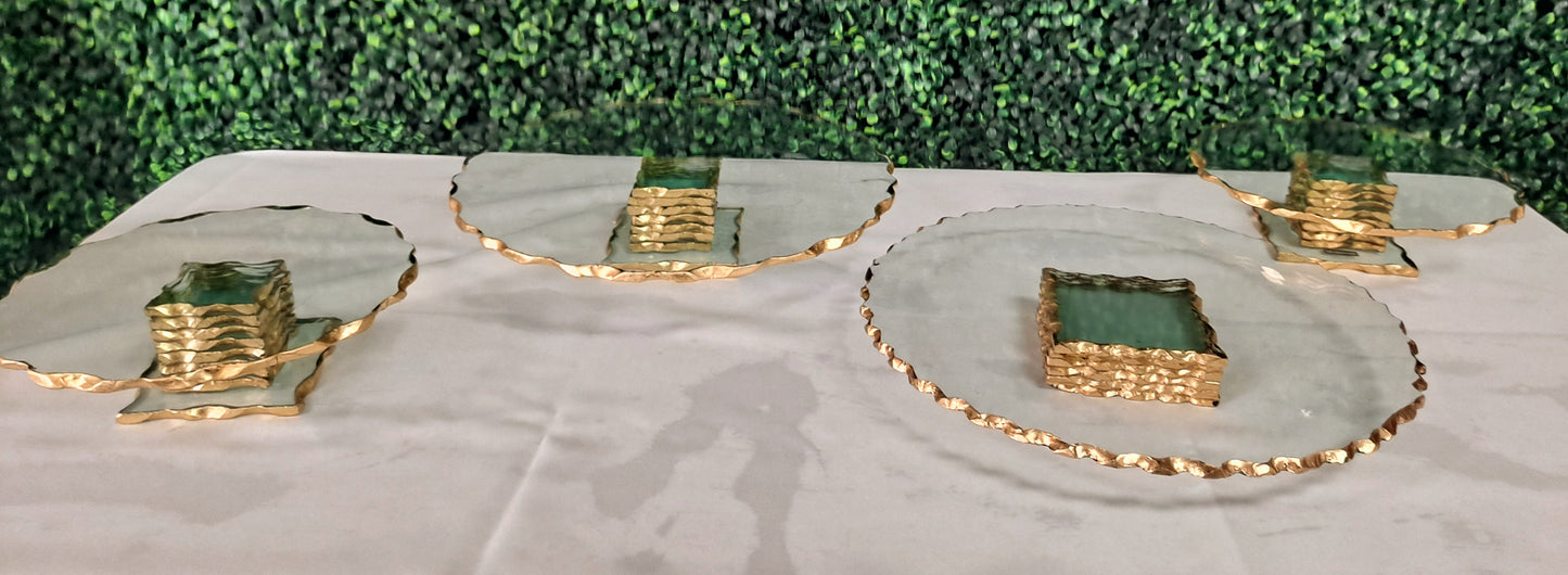 Crystal cake plates with gold edges
