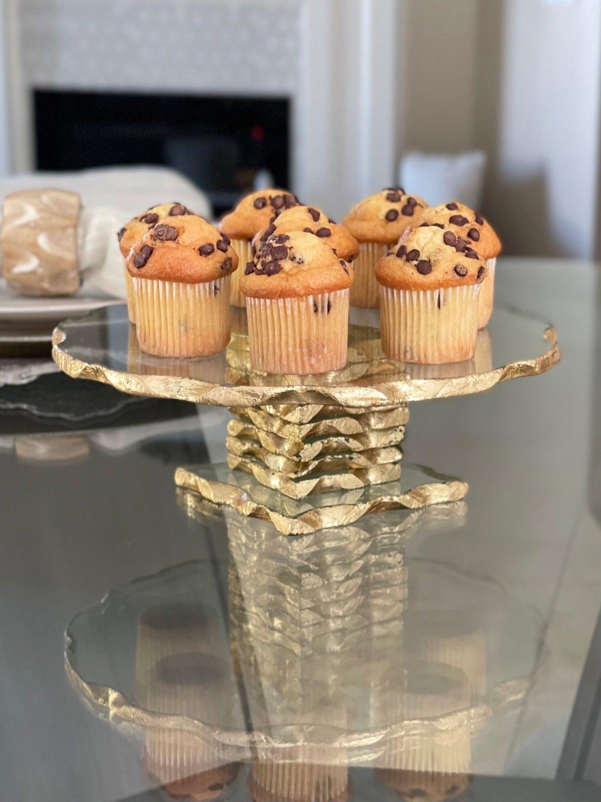 Crystal cake plates with gold edges