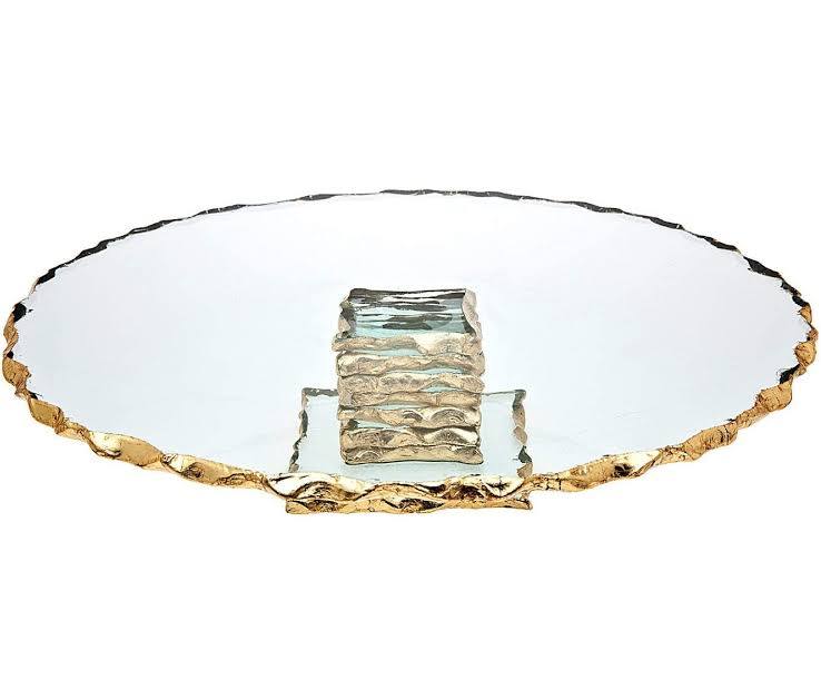 Crystal cake plates with gold edges