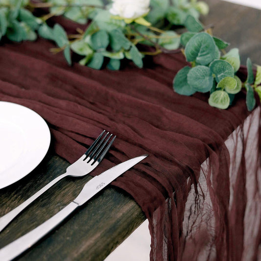 Burgundy gauze table runner