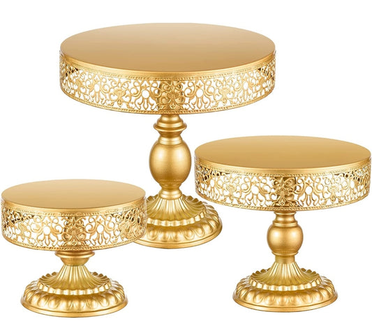 Set of 3 footed Gold Cake stands
