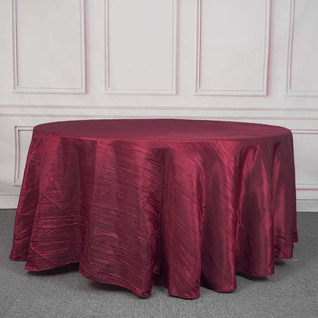 120" Round Burgundy Crinkle Taffeta Tablecloth