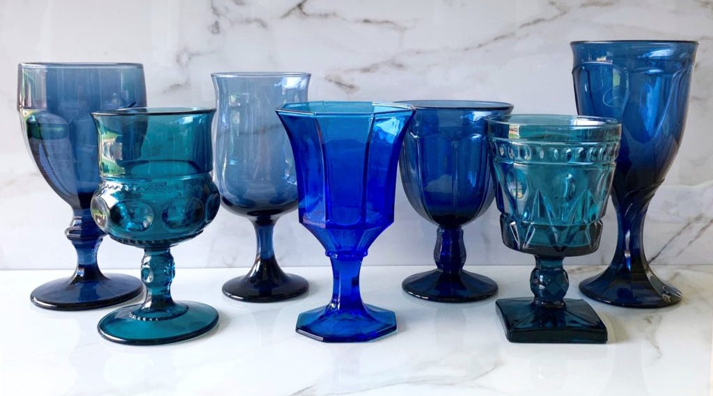 Vintage Mismatched Blue Goblets