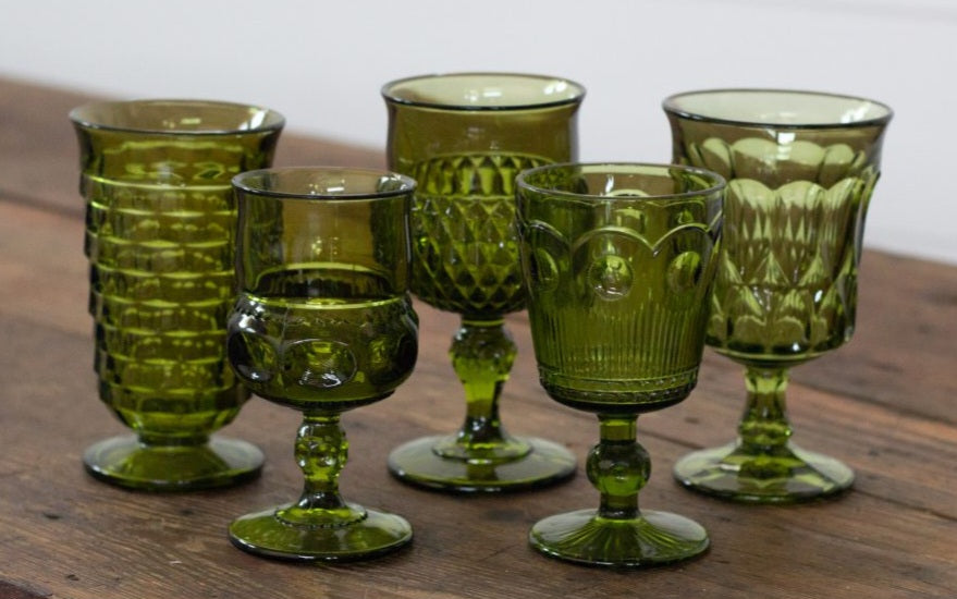 Vintage Mismatched Green Goblets