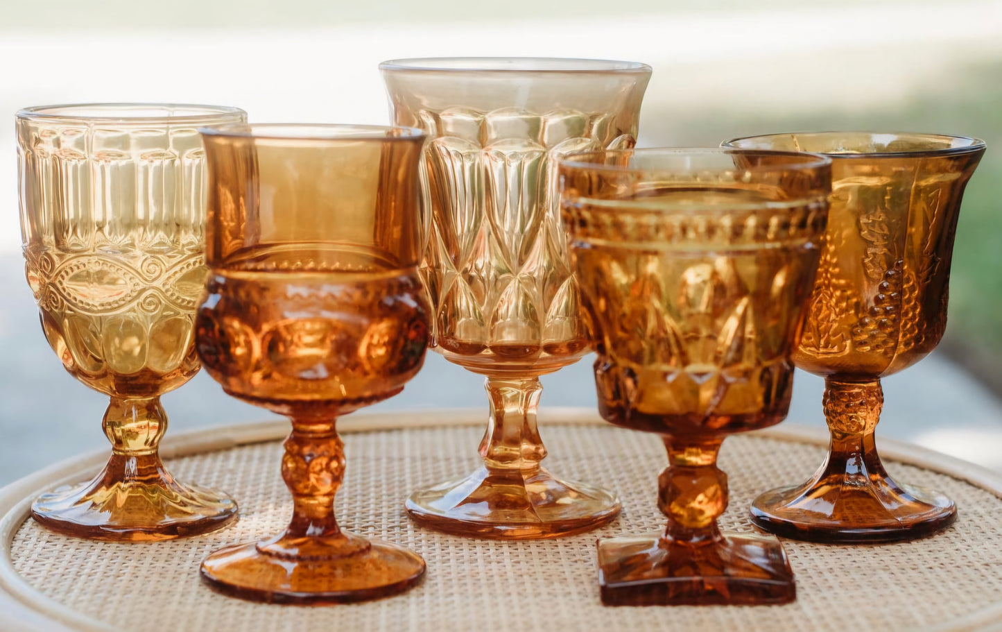 Vintage Mismatched Amber Goblets